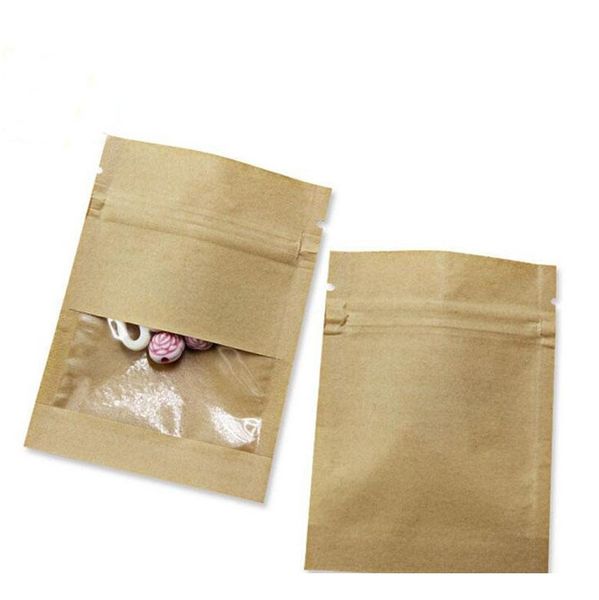 

7x9cm small thicken white brown kraft paper bag zipper pouch with clear window for tea coffee snacks can jllfvm jhhome