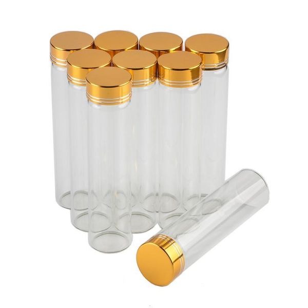 

30*120mm 12pcs 60ml transparent clear glass bottles aluminium screw golden cap empty liquid gift container wishing bot jllkvo