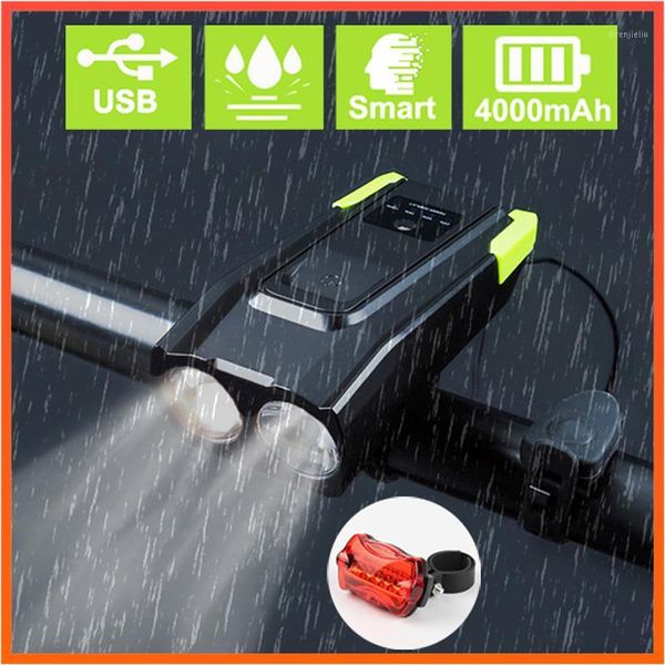 

bike lights cycling induction bicycle front light set usb rechargeable smart headlight with horn 800 lumen led lamp1