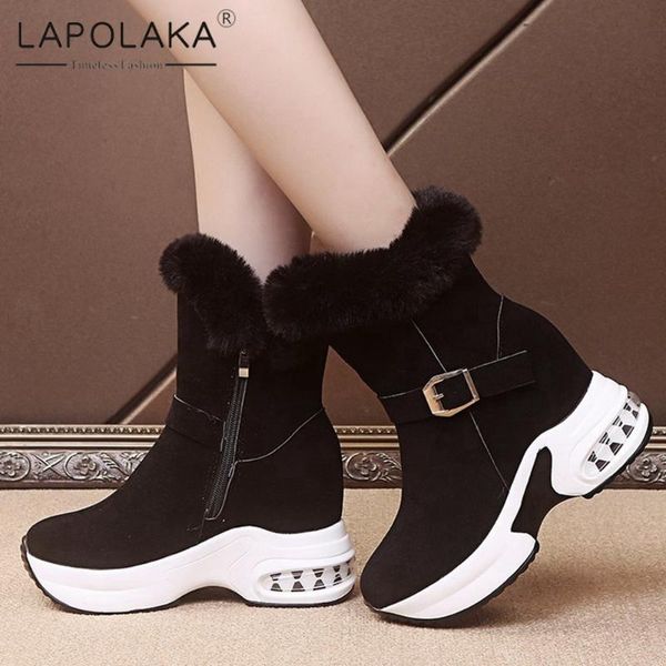 

лаполака горячая распродажа 2021 платформа удобные, горячие теплые снежные сапоги женские туфли модный молния клинья зимние оптовые сапоги ж, Black