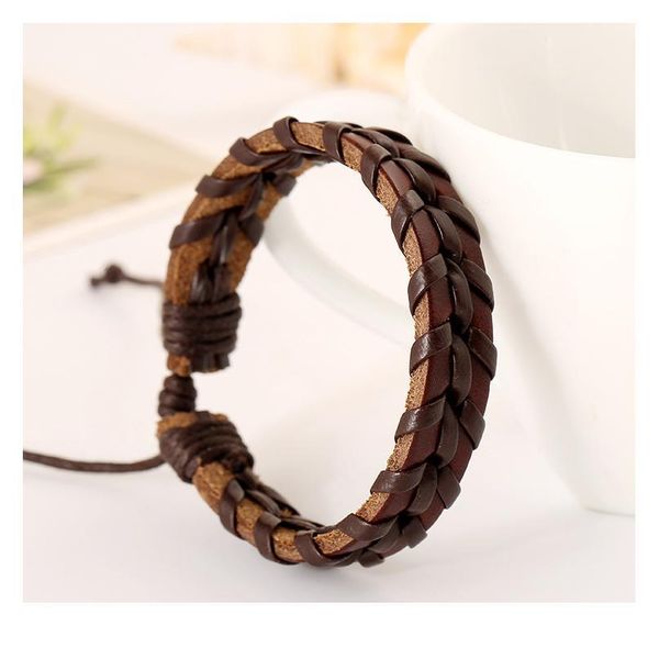 

new black brown handmade design punk bangle fashion vintage genuine woven leather women bracelets men jewelry acc jlldut, Golden;silver