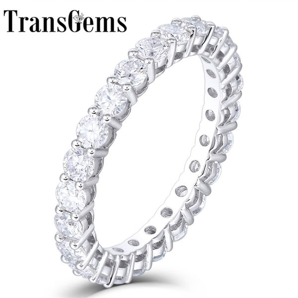 Transgems 14 K 585 Beyaz Altın 1.2CTW için 1.8ctw 2.5mm F Renk Moissanite Kadınlar Için Tam Eternity Düğün Bant Hediye Dailywear Yüzük Y200620