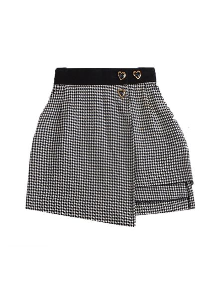 

2021 new le palais original vintage winter show long legs houndstooth wool asymmetric women's high waist skirts txpw, Black