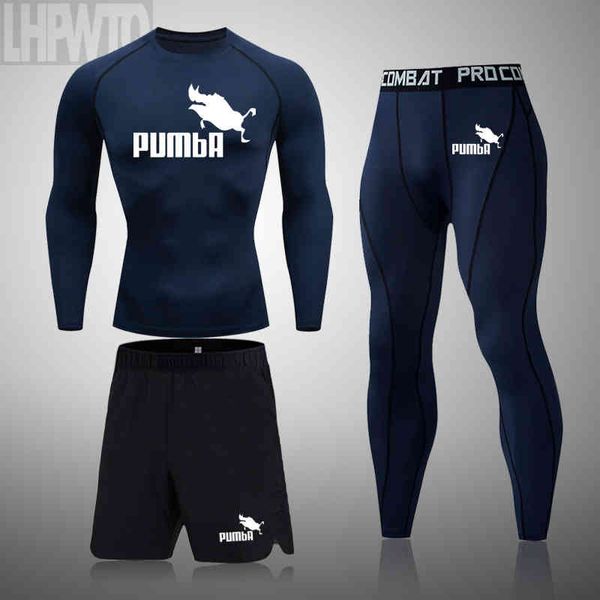 

brand men's compression running set tight legging pant long sleeves t-shirt sport clothing teenager tracksuit suit man sportwear, Black;blue