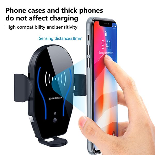 

10w quick wireless charger automatic clamping for iphone 11pro xs xr max samsung s10 s9 s8 note10 8 wireless car charger mount