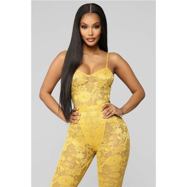 

2109 fashion women lady black playsuit bodycon sleeveless lace boot cut solid color yellow jumpsuit romper trousers new item, Black;white
