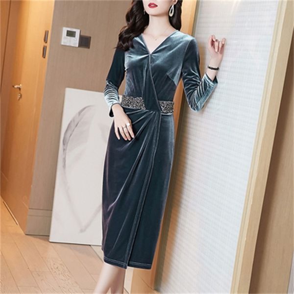 

velvet dress of cut-up the long robe ladies long, middle-aged femme design women dressed as mujer zykc, Black;gray
