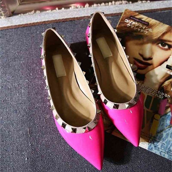 

34/40/41/42/43 sale b050 genuine leather stud ballerina flats shoes blue black nude red yellow rose pink fashion women