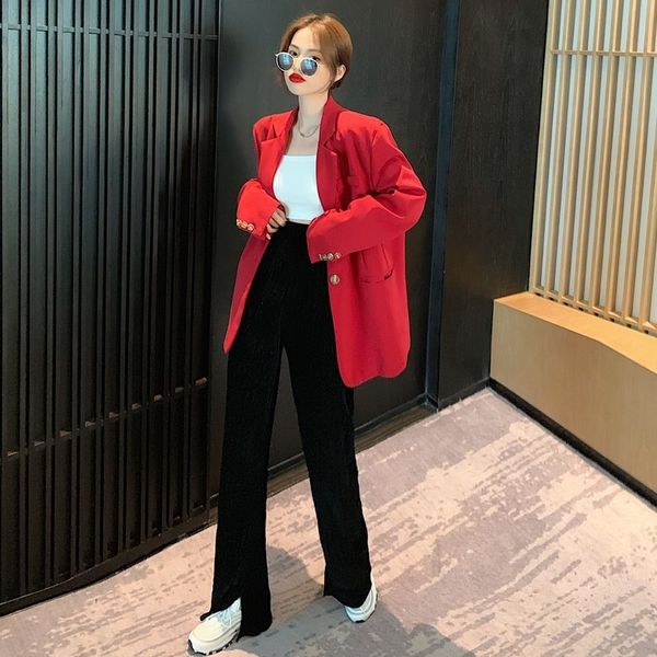 

2020 autumn new temperament coat + velvet casual pants 2-piece fashion suit for women