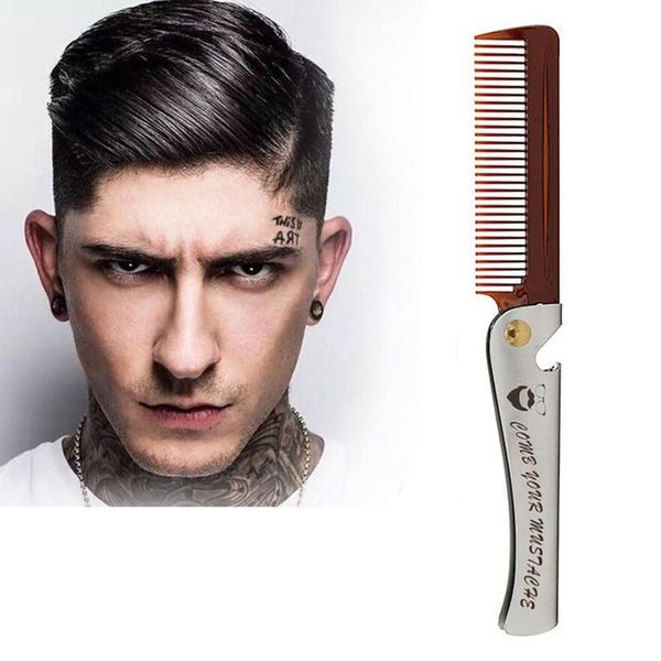 

hair brushes folding stainless steel beard comb pocket clip mustache handmade massage anti static brush, Silver