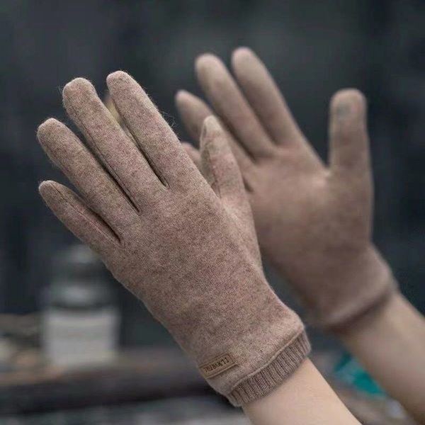 

korean cute woolen gloves ladies students plush cycling autumn and winter thickening warm five finger touch screen, Blue;gray