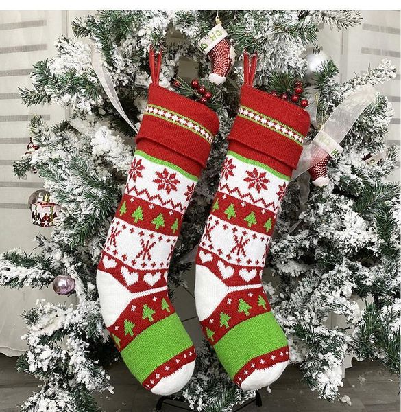 

christmas red knitted and white socks kids gift candy storage stocking bags xmas decor dha821 g76r