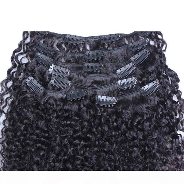 

human hair clip in extensions afro kinky clip in extensions 100g 7pcs natural color african american clip in human hair extensions, Black;brown