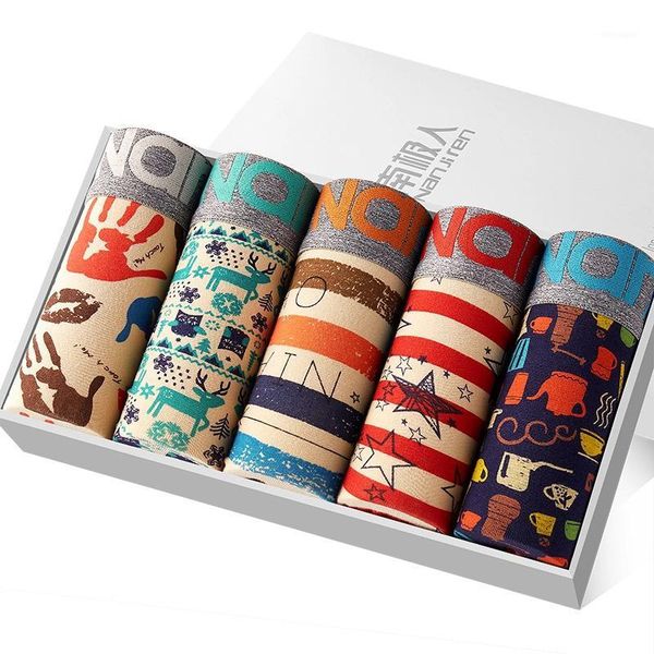 

5pcs/lot boxer men underwear cotton man short breathable printed panties flexible shorts boxer underpants1, Black;white