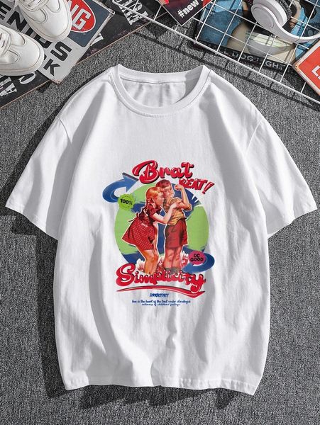 

men figure & slogan print round neck tee l01h#, White;black