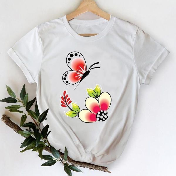 

t-shirts women 2021 floral flower butterfly 90s cute fashion clothes printing graphic tshirt lady print female tee t-shirt, White