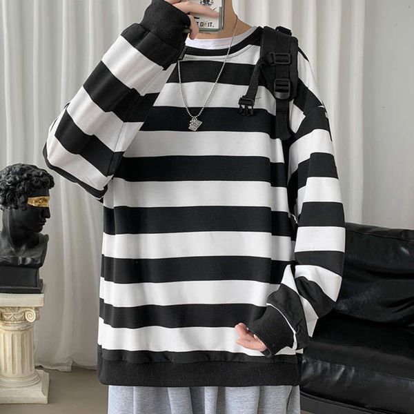 

stripe size youth new sports large casual loose men's long sleeve crew neck sweater, Gray