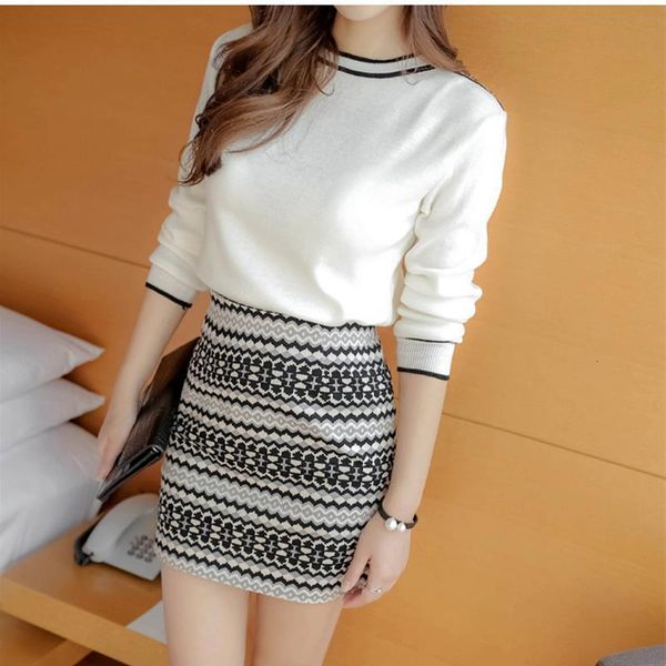 

women sets 2019 spring knitting long sleeve o neck white crop package hip print short skirts 2 piece set ladies tracksuit, Gray