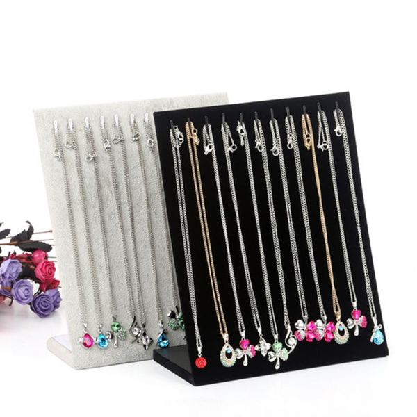 

l-shape velvet 10 hooks necklace chain pendant hanging holder display stand pad shop counter organizer, Pink;blue