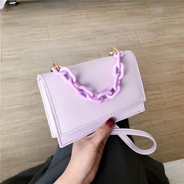 

new acrylic strap designer square bag female 2020 new fashion soli color pu leather shoulder crossbody bag women handbags