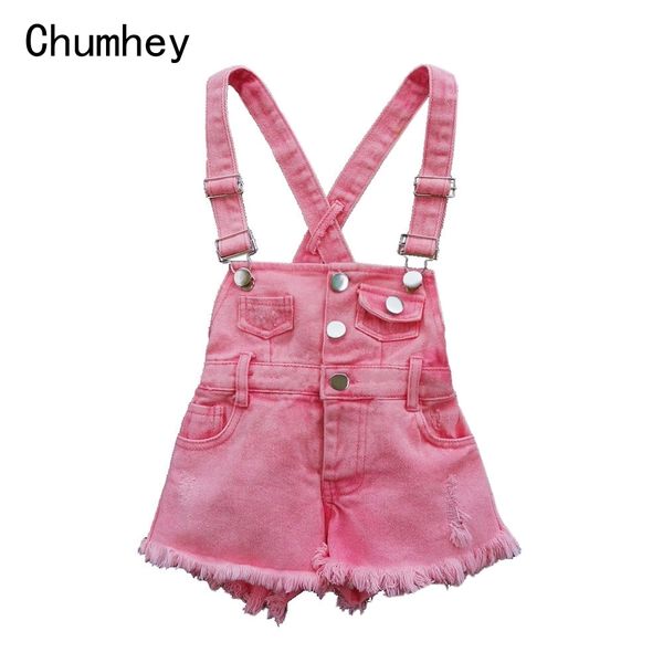 

chumhey 2-10t kids overalls summer girls suspender denim shorts pink jeans children clothes kawaii bebe jumpsuit child clothing y200704, Blue