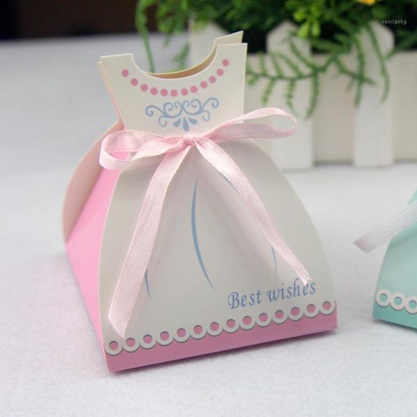 

gift wrap princess dress paper candy box wedding bag bride shape packing with white ribbon1