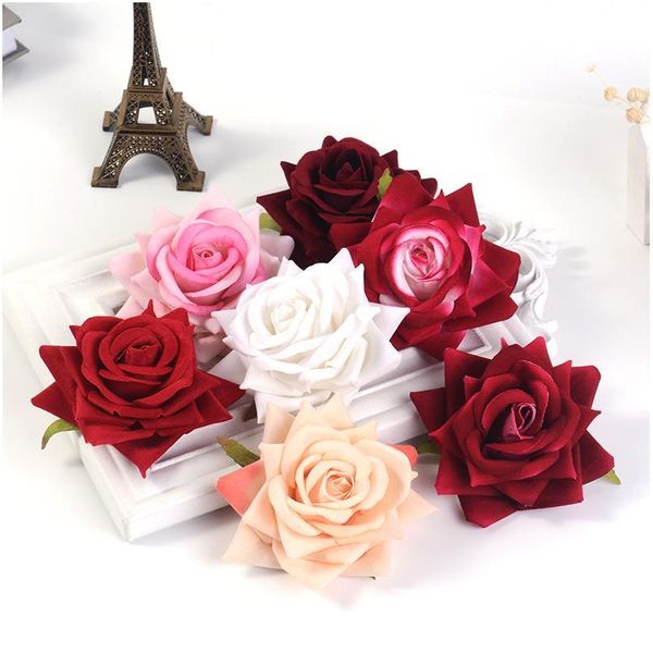 

2pcs/lot 8cm slik rosehandmade artificial flowers head for wedding decor home diy wreath scrapbooking fake flower cra jllmch