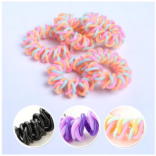 

10pcs girls hair bands scrunchies braided hair ring colored plastic telephone coil children headwear creative women rubber band wmtvkg, Slivery;white