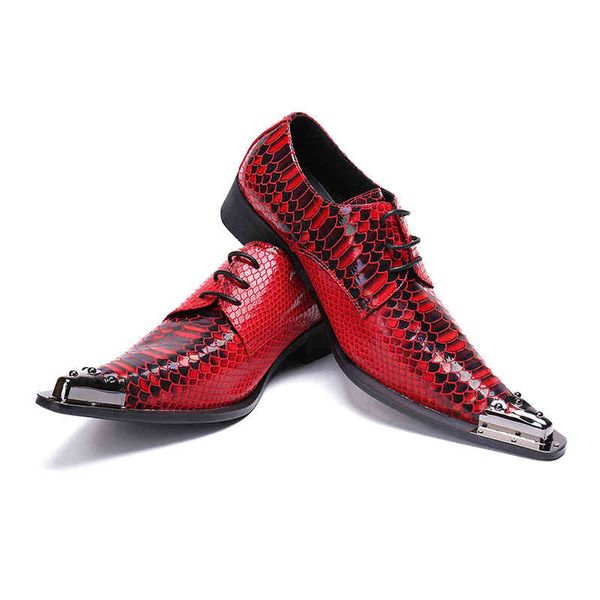 

homme korean chaussure style men dress shoes metal pointed steel toe oxfords red snakeskin leather loafers, Black