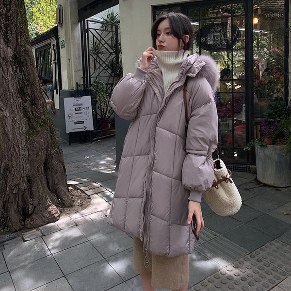 

women winter thicken fuzzy hooded long parkas straight oversized cotton coat casual bread overcoat zipper warm jacket1, Black