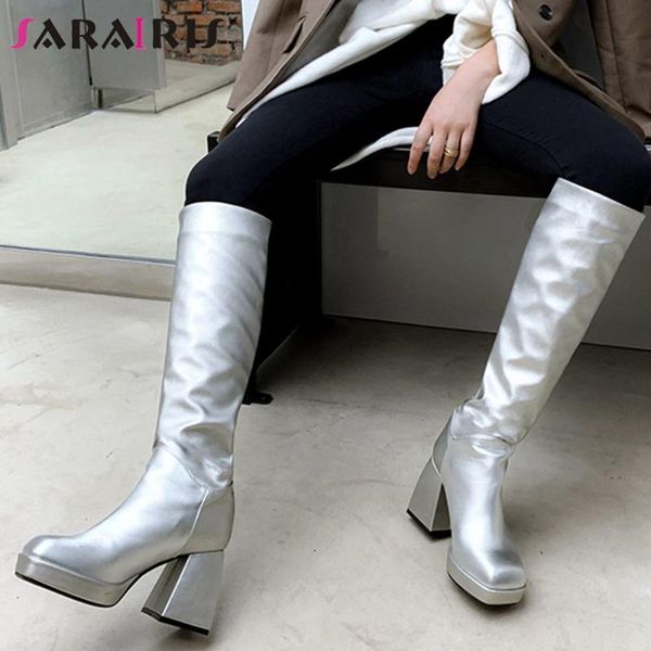 

boots sarairis solid block heel designer women brand handmade comfy ladies classic round toe mid calf shoes, Black