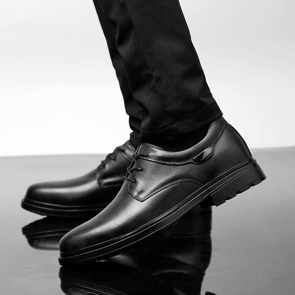 

men genuine leather formal shoes lace up dress shoes oxfords fashion retro elegant footwear men dress big size 47, Black
