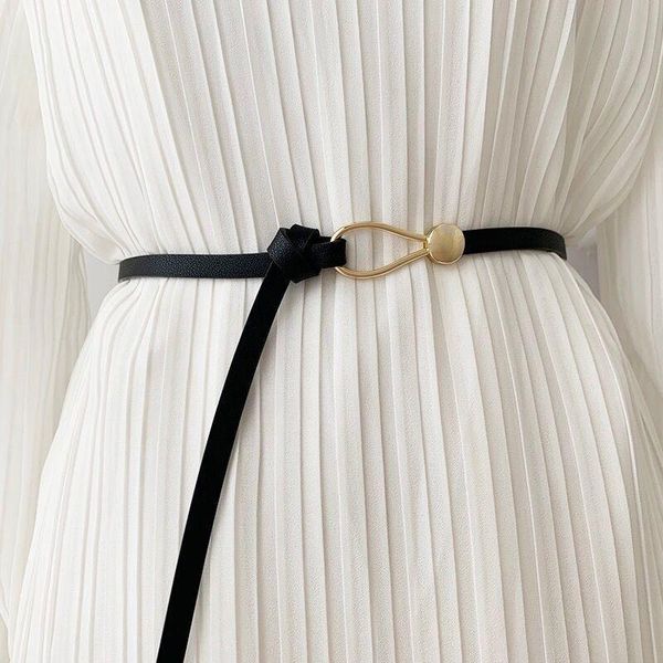 

new thin leather belt female white black bow leisure belts for women loop strap belts knotted dress coat waistband accessories, Black;brown