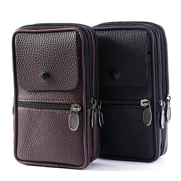 

newly men wasit bag pu leather zipper card holder multi pouch for outdoor travel camping hiking cycling dod8861