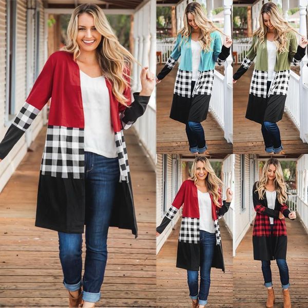 

2020 autumn/winter new style women's long coats fashion plaid trench loose cardigan medium length open stitch female wind coat1, Tan;black