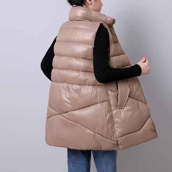 

2020 winter long vest for women loose solid sleeveless plus size female jacket with zipper cotton padded casual thick outwear