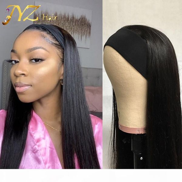 

brazilian straight headbands wig human hair medium size cap remy glueless natural color wig with head band wig 130%150% density, Black;brown