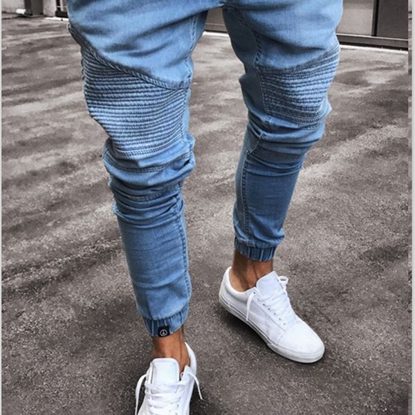 

2020 new fashion hole drum elastic jeans men's pants, Blue