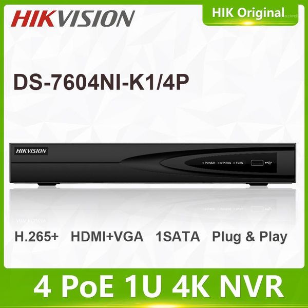 

hikvision original 8mp 4k nvr 4ch 4poe ds-7604ni-k1/4p cctv network video recorder ip camera plug & play h.265 1sata hik1, Black;white