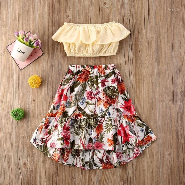 

clothing sets pudcoco toddler baby girl clothes summer crop ruffle flower print skirt 2pcs outfits cotton set 1-7y1, White