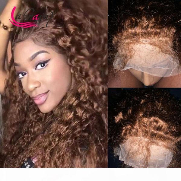 

hd transparent 13x6 kinky curly human hair wig honey blonde lace front deep wave wigs brown curly wig pre plucked bleached knots, Black;brown