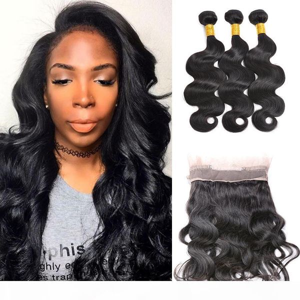 

360 lace frontal with bundles brazilian human hair 3 bundles with frontal closure brazilian body wave virgin hair with 360 lace frontal, Black;brown