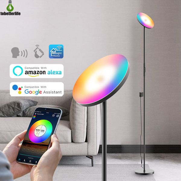 Moderno inteligente LED de piso lâmpada RGB Dimmable Standing WiFi Controle claro Canto colorido para sala de estar quarto