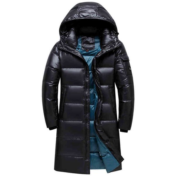 

long feather men's hoodie, white duck down warm hoodie coat, black clothing, winter, 90%
