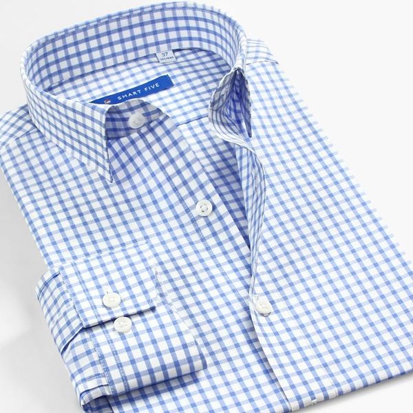 

smart five plaid shirts men business smart casual cotton long sleeve men's shirt slim fit camisa masculina big size 44 45 46, White;black