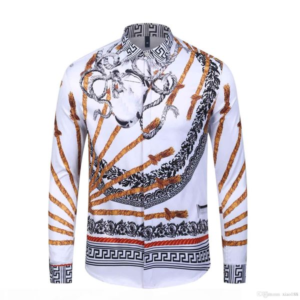 

fashion designer slim fit shirts men 3d black gold floral print mens dress shirts long sleeved business casual shirts males clo, White;black