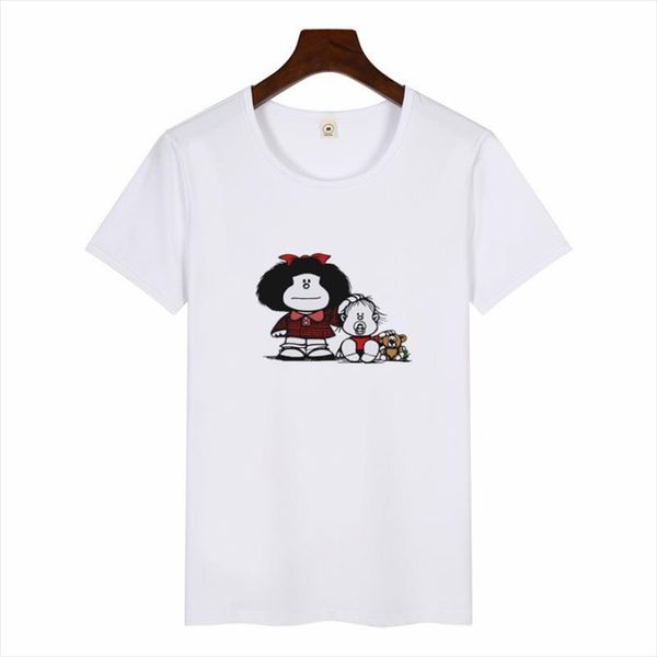 

fashion o neck tshirt harajuku cartoon cute toda mafalda print t shirt 2020 women short sleeve girls casual kawaii t shirts, White