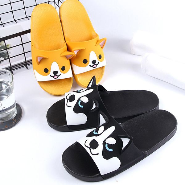 

cute dog cat summer women girls slide sandals animal cartoon beach slippers platform slides shoes ladies slip on flip flops y200706, Black