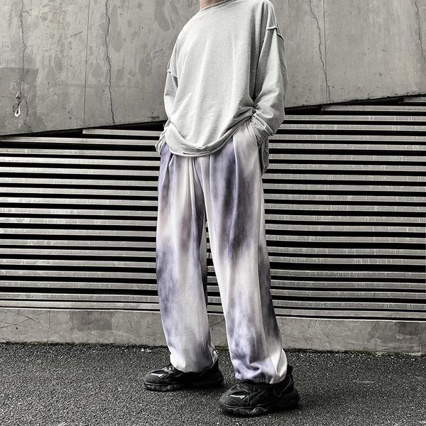 

autumn sweatpants men korean casual loose fashion printing pants simple leisure chic hip hop mens all-match wide leg trousers, Black