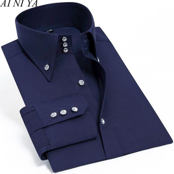 

men's dress shirts ai ni ya blouse long sleeve luxury button up silk cotton shirt slim fit western hand sewing fashion casual design, White;black